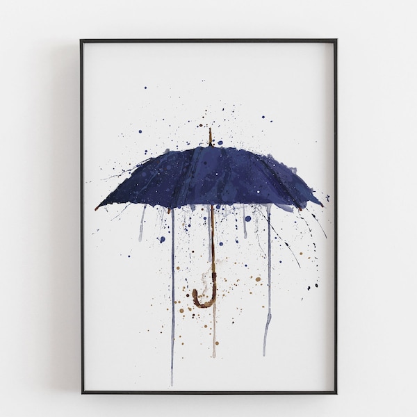 Navy Blue Umbrella Wall Art Print 1054