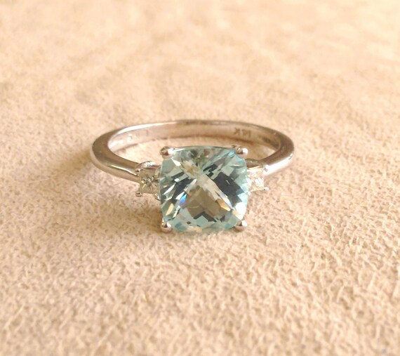 Vintage Grey Blue Cushion Cut Aquamarine Beryl Princess Etsy