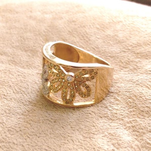 Vintage White & Yellow Diamond brilliant Cut Daisy Flower Ring 14 K ...