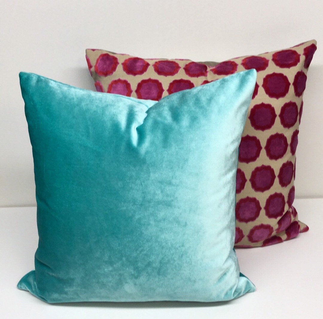 Turquoise Velvet Pillow Cover/ 20x20 Velvet Pillow Etsy