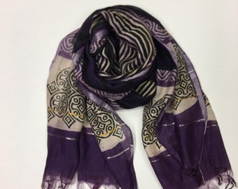 Cotton scarf/ black purple cotton scarf/ lightweight cotton scarf/ pure cotton scarves