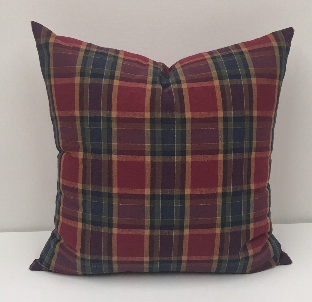 Linen Cotton Pillow Cover/ Plaid Pillow Covers/ Dark Pink Blue Etsy