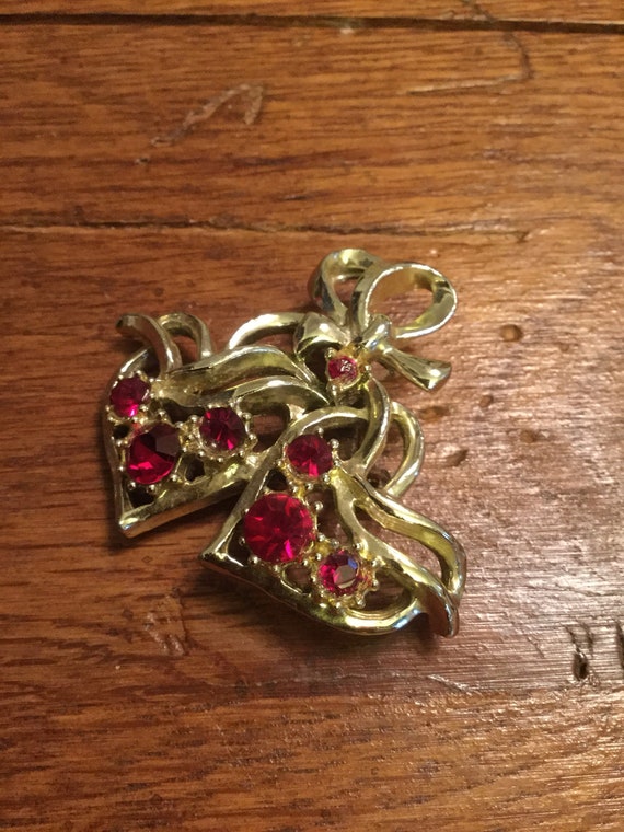 Heart Brooch with Red Rhinestones