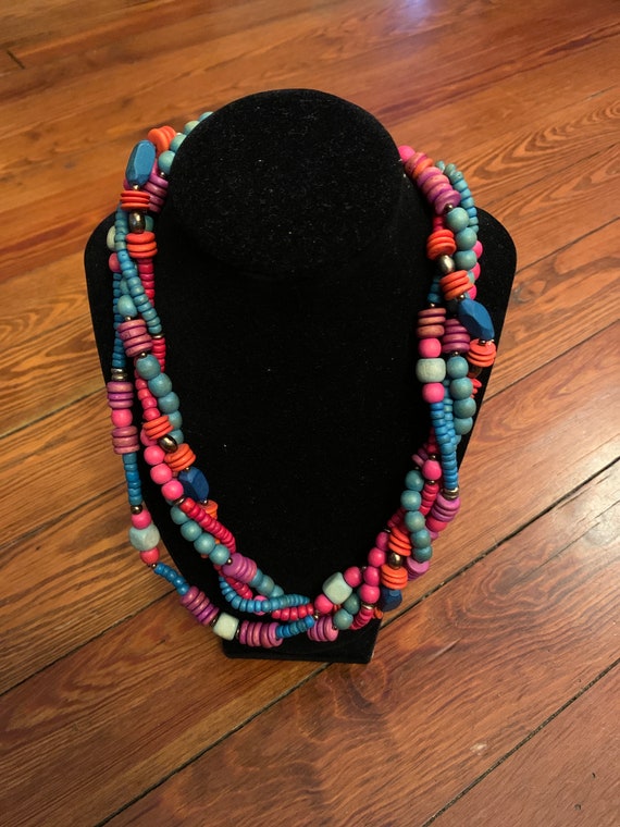 Bright Multicolored Wood Bead Necklace