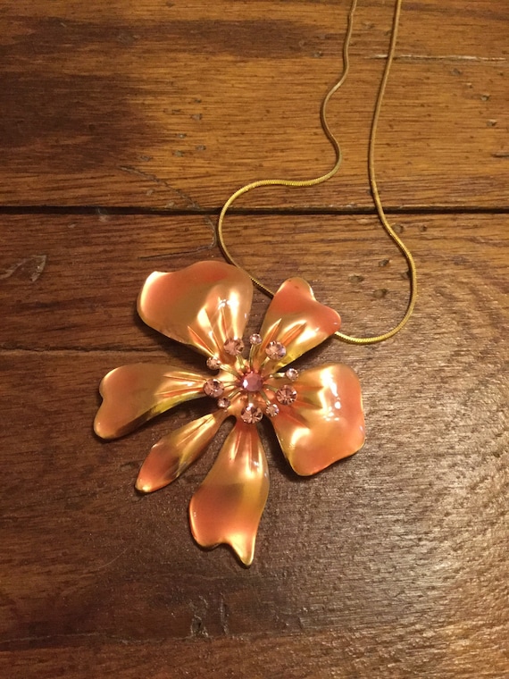 Enamel Rhinestone Flower Necklace