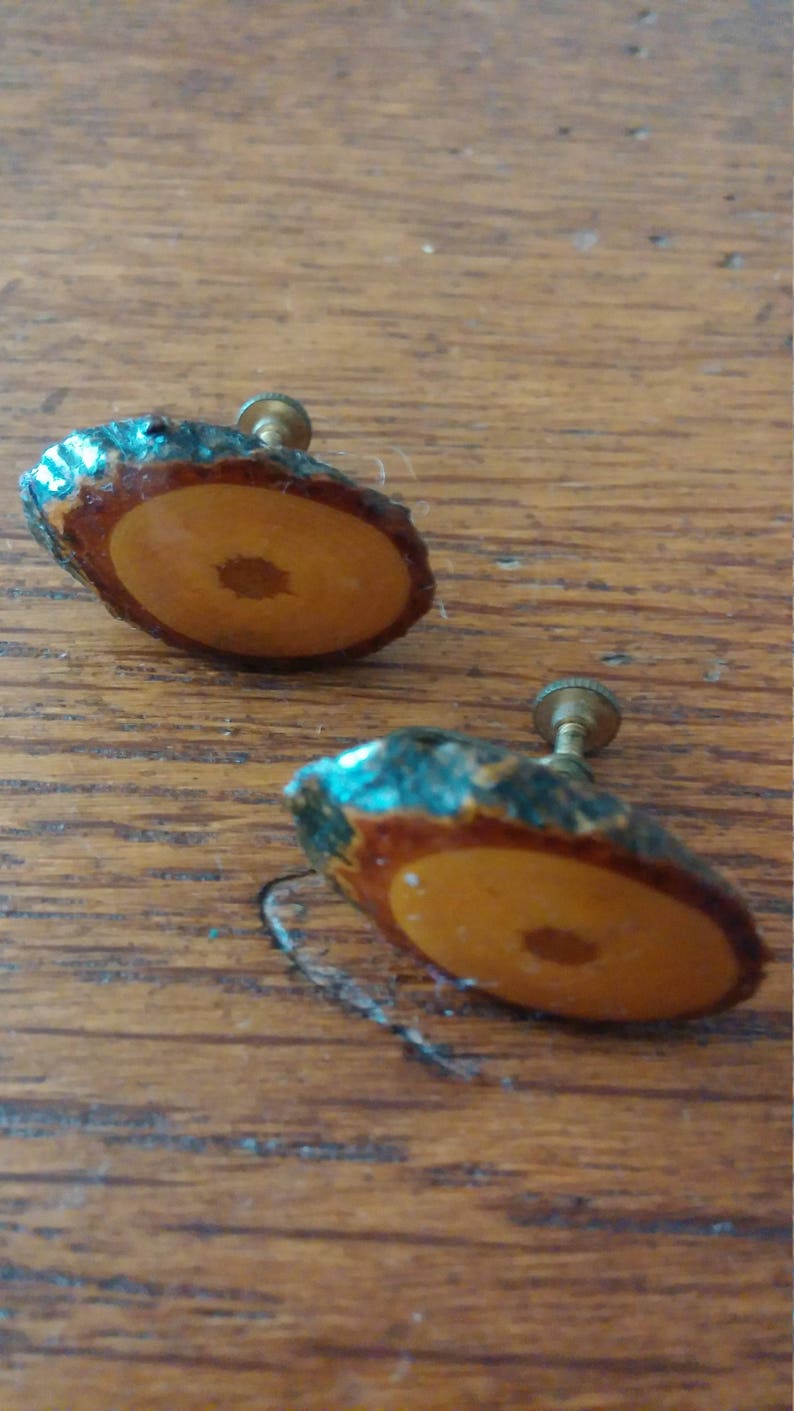 Wood Slice Screw Earrings