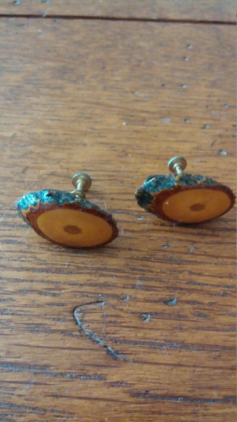 Wood Slice Screw Earrings