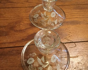 Crystal Hummingbird Candlestick Holders