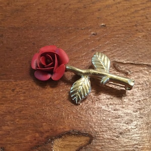 Vintage Red Rose Brooch