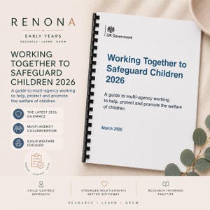 May include: A white spiral-bound document titled Working Together to Safeguard Children 2026, featuring the UK Government logo. The cover includes the subtitle A guide to multi-agency working to help, protect and promote the welfare of children.