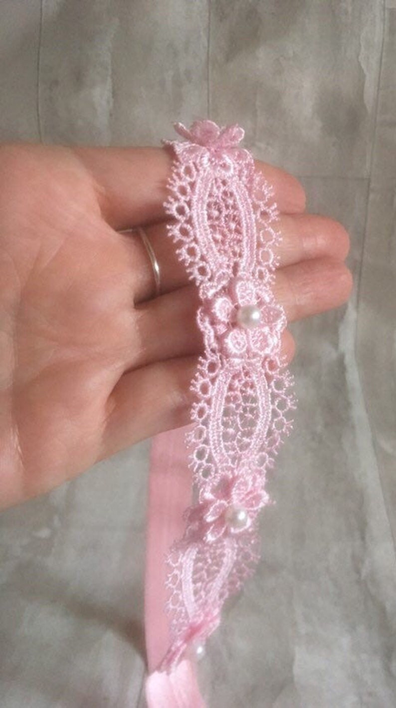 Hannah Baby Lace Christening Headband pink Lace Flower Baptism Wedding Headband Newborn Christening Headband Photoprop