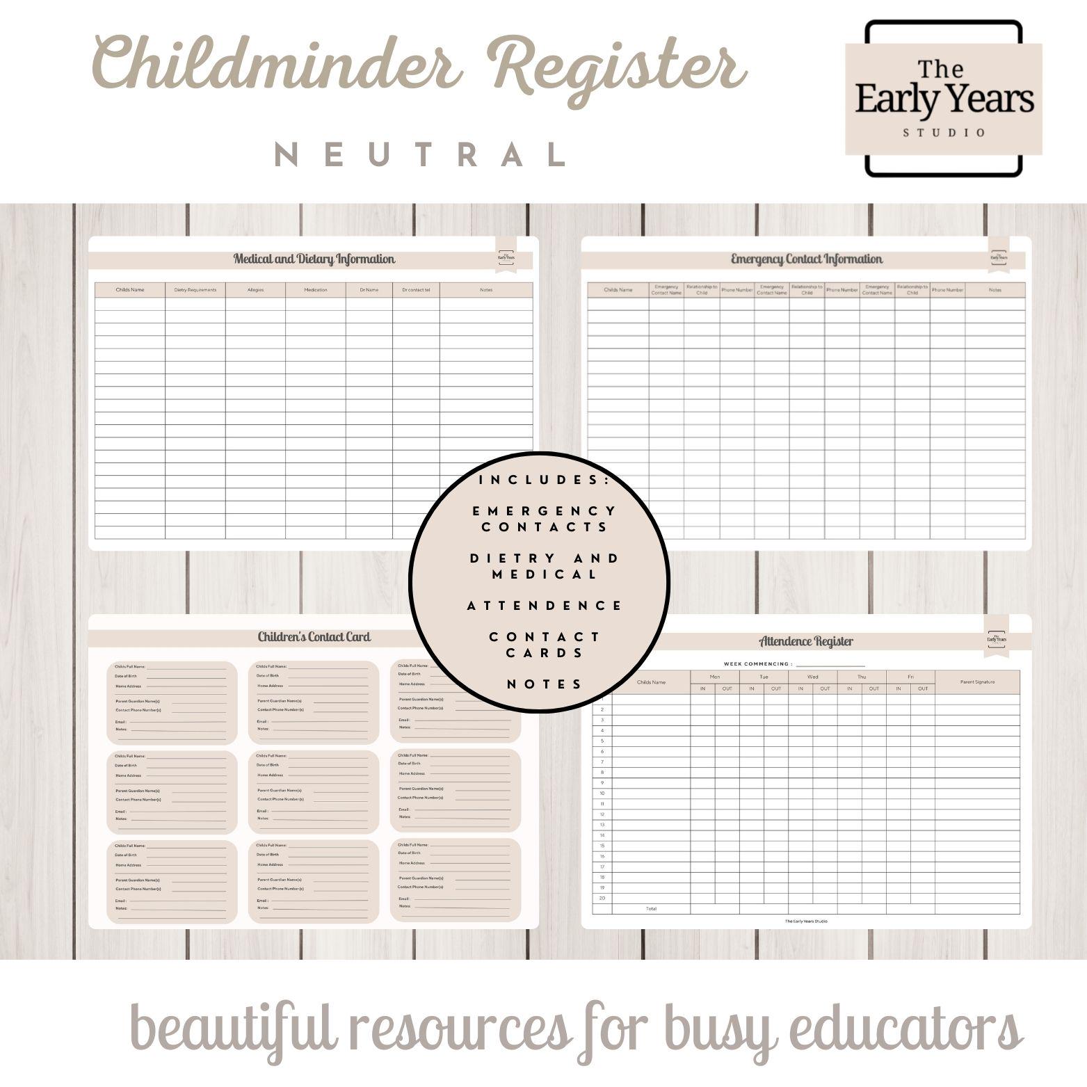 Childminding Attendance Record Book | Printed & Bound | EYFS ...