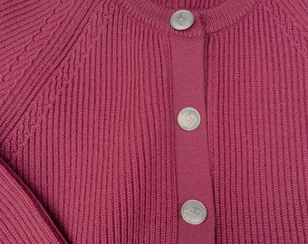 Vintage Helm of Sun Valley pink merino wool cardigan sweater made in Austria.