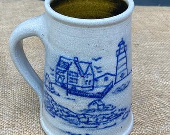 Rare Salmon Falls Stoneware Lighthouse Large Cider Stein