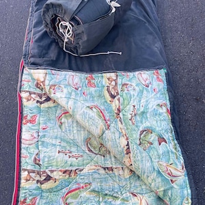Vintage Sportler Dunkelgrün Jagen und Fischen Forelle Baumwollschlafsack 33X81