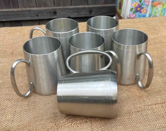 Set of 6 Stainless Steel Pewter Camping Mug With Handle Travel Cup | Rugged Outdoor Coffee Mug Lion City Co. logo on base.