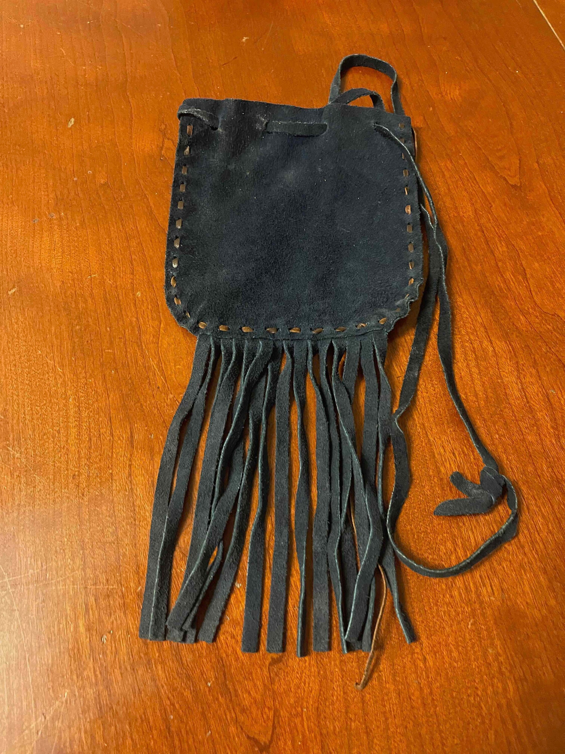 Vintage Black Suede Leather Purse Shoulder Bag Fringe Single  display picture 3