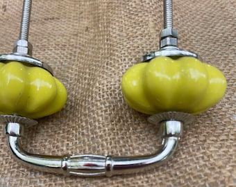 Yellow Flower Drawer Pulls, Ceramic Cabinet Knobs, Decorative Hardware for Kitchen & Furniture, Sold in Sets, Unique Home Accent