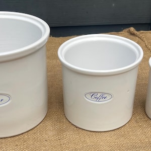 Set of Three Stacking White Ceramic Containers, Jars, Canisters, for the Kitchen