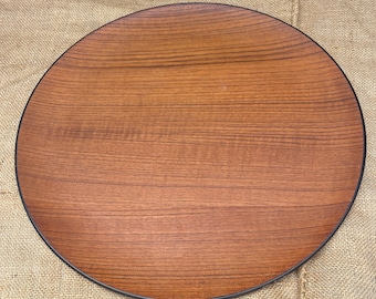 Mid Century Japanese Circular Teak Tray Danish Modern Ebonized.