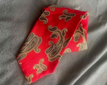 vintage rouge avec grande cravate en soie cachemire noir doré Fabriqué aux États-Unis Bert Pulitzer