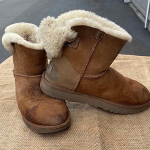 UGG-laarzen dames 9 gevoerde winterlaars F27018F bruine suède platte schoenen