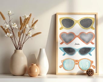 Retro Sunglasses Watercolor Art Print