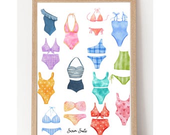 Watercolor Swimsuit Art Print | Beach House Decor (Digital Download)