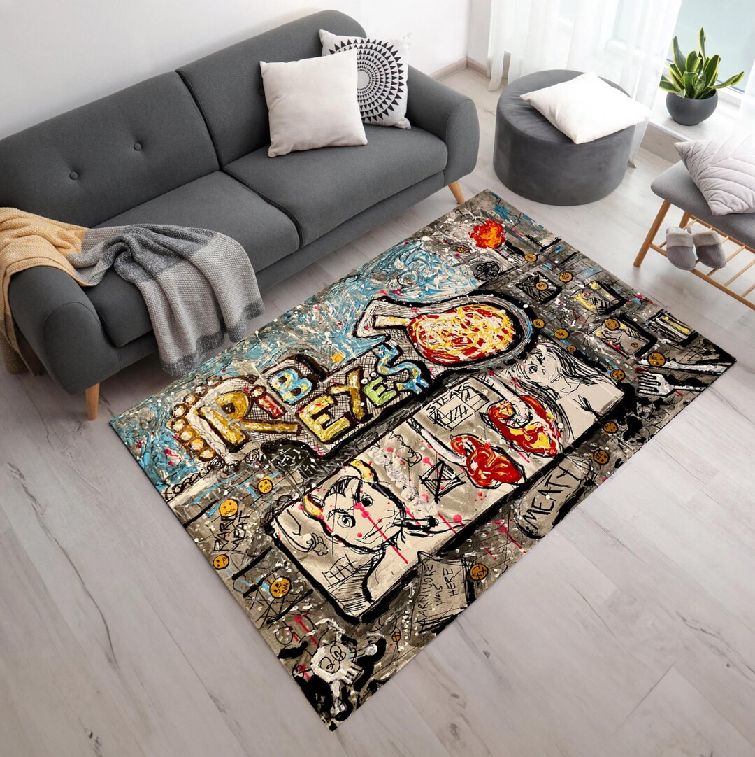 RIBEYES STEAK AREA Rug 48x72 Basquiat Rug, Street Art, Graffiti, Cool ...