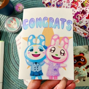 Cartulina Animal Crossing ACNH Gayle Daisy Leif Francine Chrissy Cumpleaños Amor Ponte Bien Felicidades tarjeta de felicitación ilustración de postal imagen 8