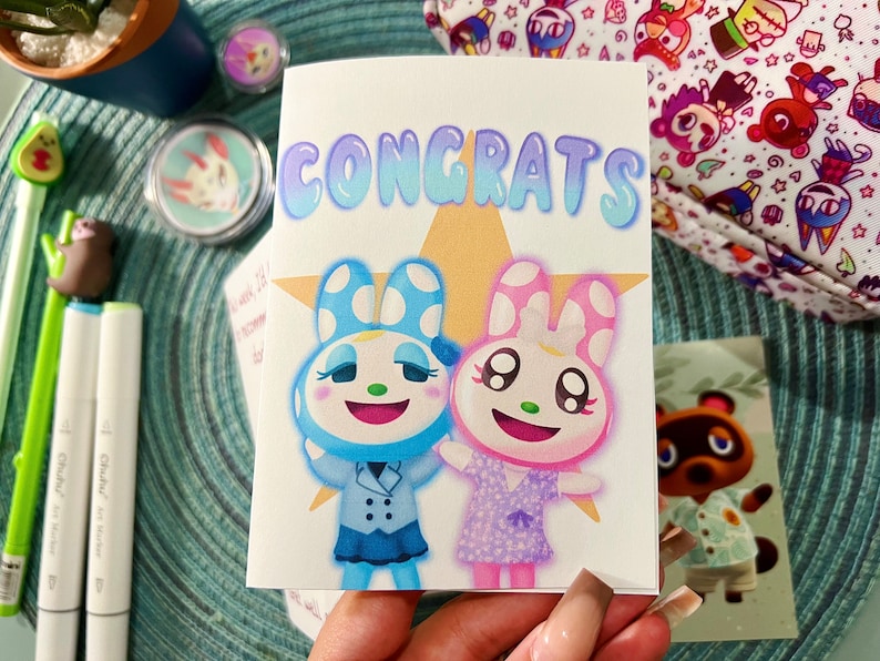 Cartulina Animal Crossing ACNH Gayle Daisy Leif Francine Chrissy Cumpleaños Amor Ponte Bien Felicidades tarjeta de felicitación ilustración de postal imagen 8