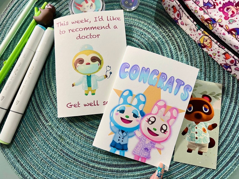 Cartulina Animal Crossing ACNH Gayle Daisy Leif Francine Chrissy Cumpleaños Amor Ponte Bien Felicidades tarjeta de felicitación ilustración de postal imagen 3