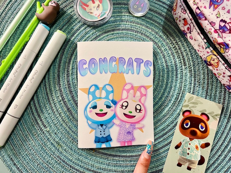 Cartulina Animal Crossing ACNH Gayle Daisy Leif Francine Chrissy Cumpleaños Amor Ponte Bien Felicidades tarjeta de felicitación ilustración de postal imagen 7