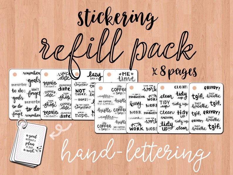 All the Hand-lettering stickeRING refill pack 8 mini sheets image 1