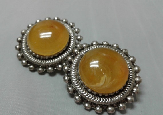 Silvertone Posts Button Earrings - Gold-Colored C… - image 1