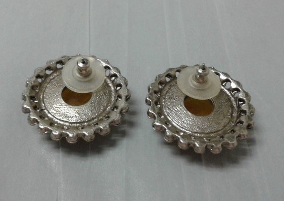 Silvertone Posts Button Earrings - Gold-Colored C… - image 4