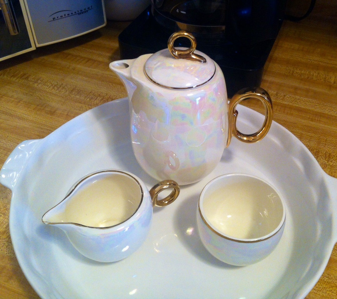 Homer Laughlin Eggshell Tea Set Iridescent W/ Gold Gilt Etsy