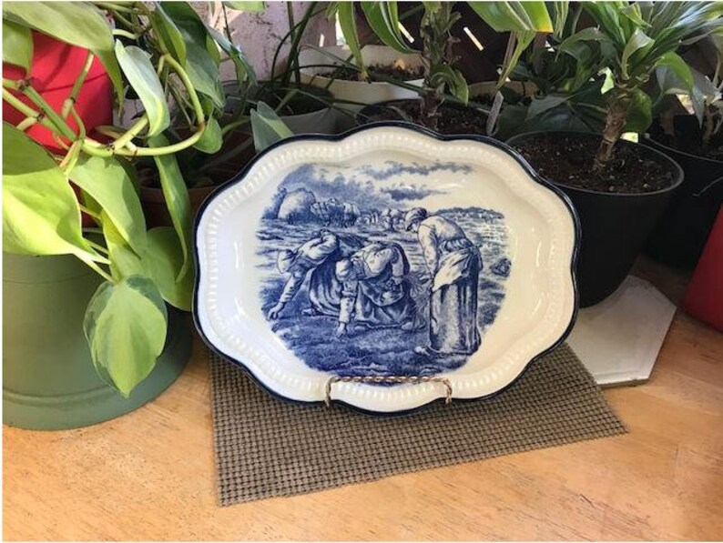 Japanese Ceramic Serving Platter Farm Workers Scene