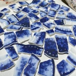 Blue Flow Mosaic Tiles Vintage 50 - Royal Blue/White .5&quot; - 1.5&quot;