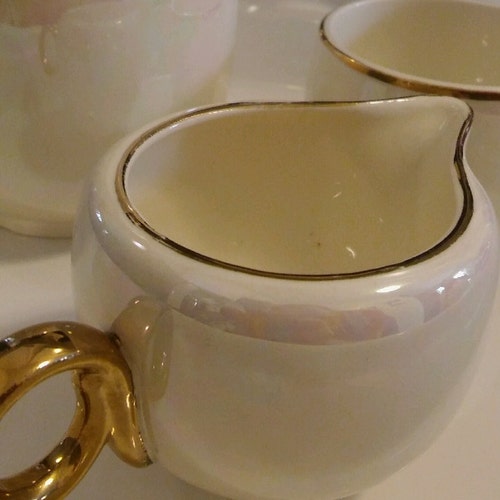 Homer shops Laughlin Eggshell Tea Set - Iridescent w/ Gold Gilt