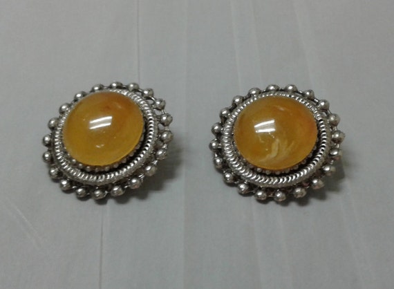 Silvertone Posts Button Earrings - Gold-Colored C… - image 3