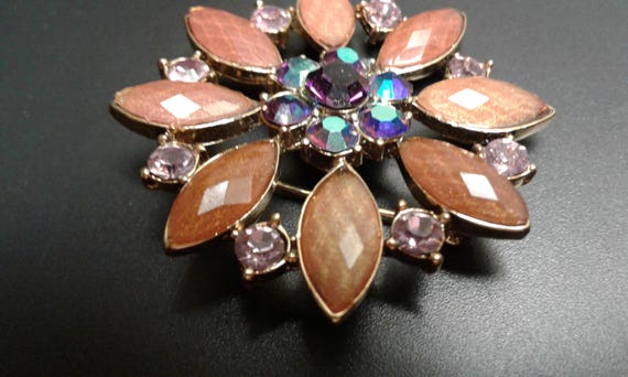 Starburst Goldtone Brooch - Aurora Borealis/Pink … - image 5