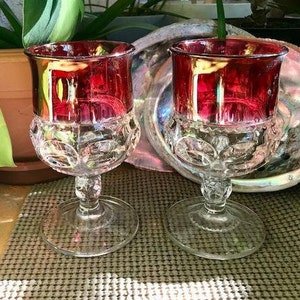 Tiffin King&#39;s Crown Goblets (Set of 4) - Ruby Flashed Thumbprint
