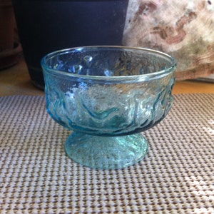 Anchor Hocking Footed Sherbet Cup - Turquoise Milano Pattern 1970's