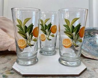 Vintage Juice Glasses (3) - Oranges Design