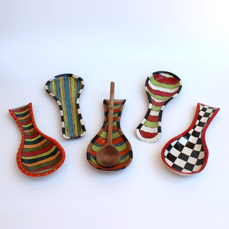 Spoon Rest With Stripes Painting Ceramic Hand Painted Spoon Etsy