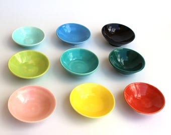 Rainbow Ceramic Sauce Small Bowls,Herb Butter Tapas Ceramic Dish, Jewelry Dish Ceramic, Pottery Ring Dish, READY TO SHIP