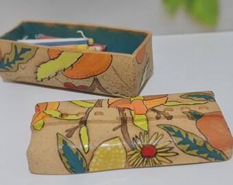 Handcrafted Colorful Ceramic Chanukah Menorah: Candle Storage Box Jewish Wedding Gift From Israel