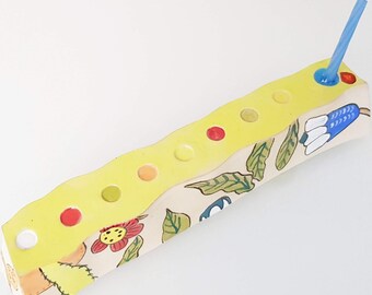 Handmade Hanukkah Menorah: Hand-Painted One of a Kind Ceramic Candlestick