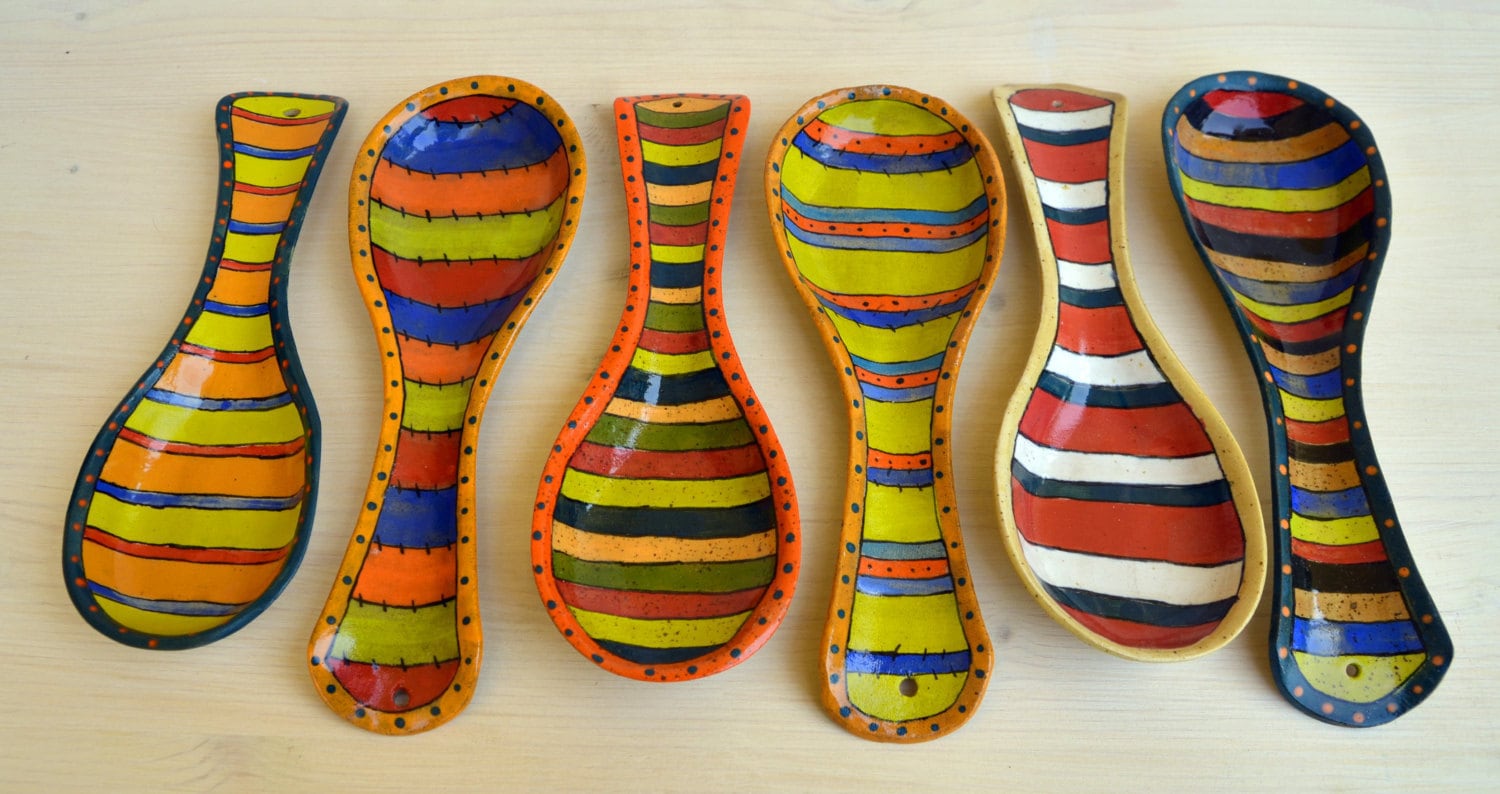 Spoon Rest With Stripes Painting Ceramic Hand Painted Spoon Etsy